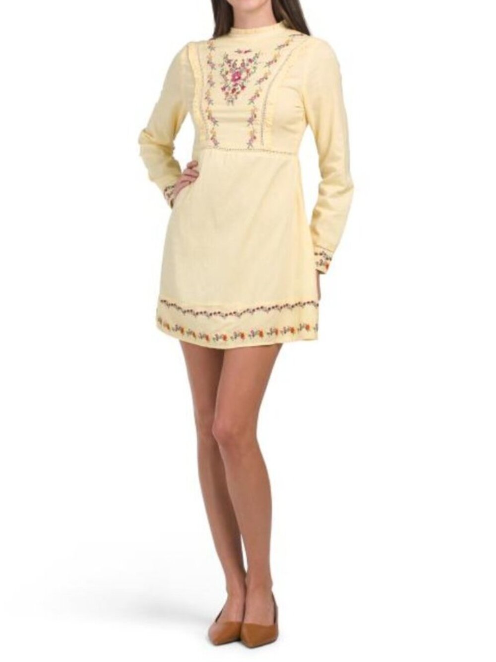 US TOGETHER Embroidered Long Sleeve Mini Dress